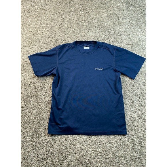 Columbia Shirt Mens Medium Blue White Omniwick Lightweight Short Sleeve FLAW - Picture 1 of 16